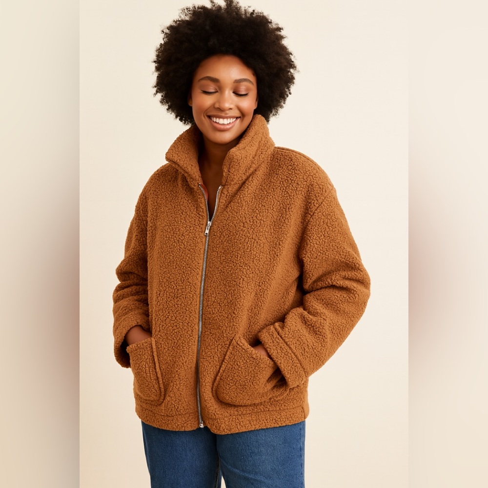 Ecowish Brown Teddy Jacket for Women Sz(L)